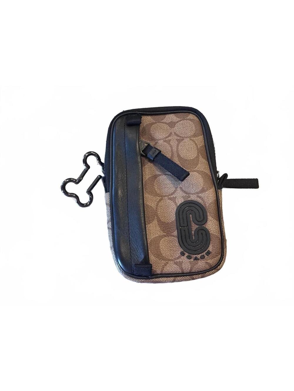 Coach Men’s North South Hybrid Pouch Signature Canvas Black Leather No Belt